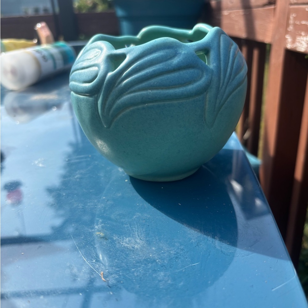 Van Briggle Turquoise pottery Vase with Leaf Design